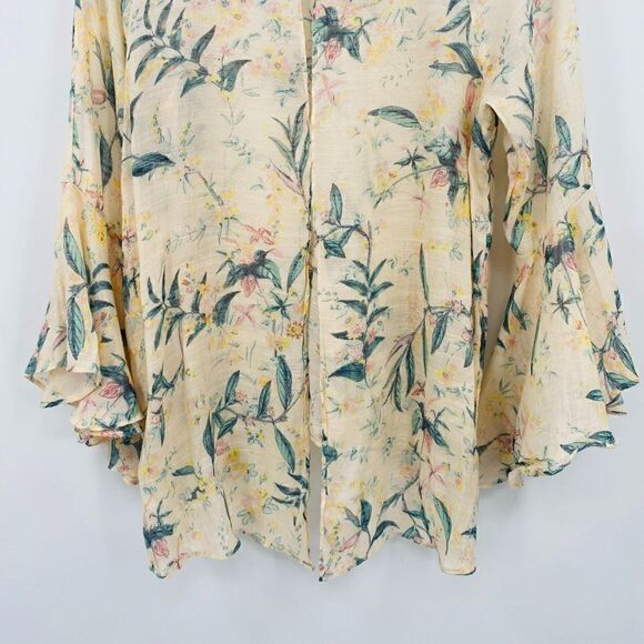 LC Lauren Conrad Size Medium Split Back Bell Sleeve Boho Floral Blouse Top - Picture 10 of 10
